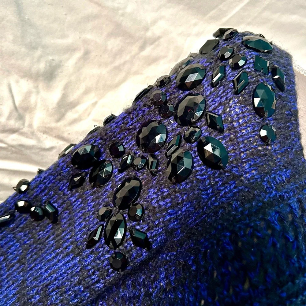 Victoria’s Secret Blue, Black Beaded Boatneck Sweater, Size S - Picture 6 of 10